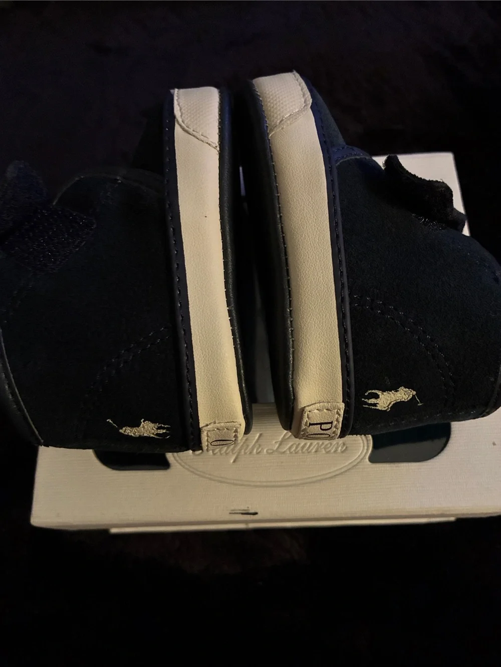 Ralph Lauren Navy Suede Baby Walker Sneakers with Ivory Sole Accent